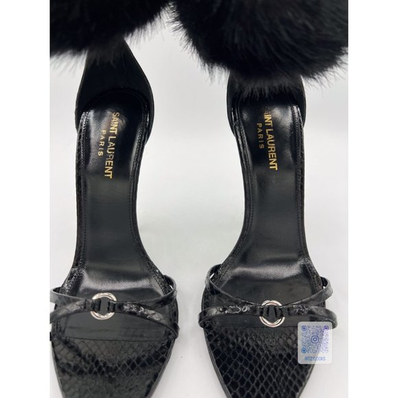 Saint Laurent Black Satine 4" Heels In Lacquered Ayers EU 38.5 - Picture 6 of 12